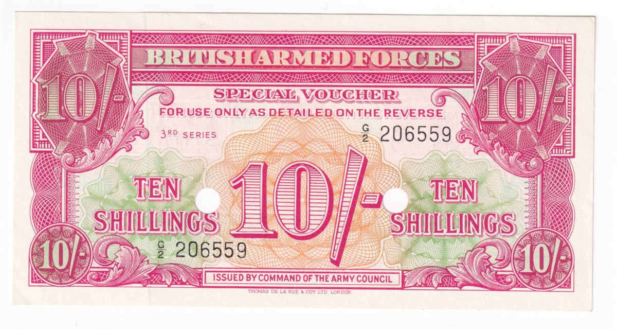 Great Britain 1956 10 Shilling Note, Pick #M28b, Remainder, British Armed Forces, UNC