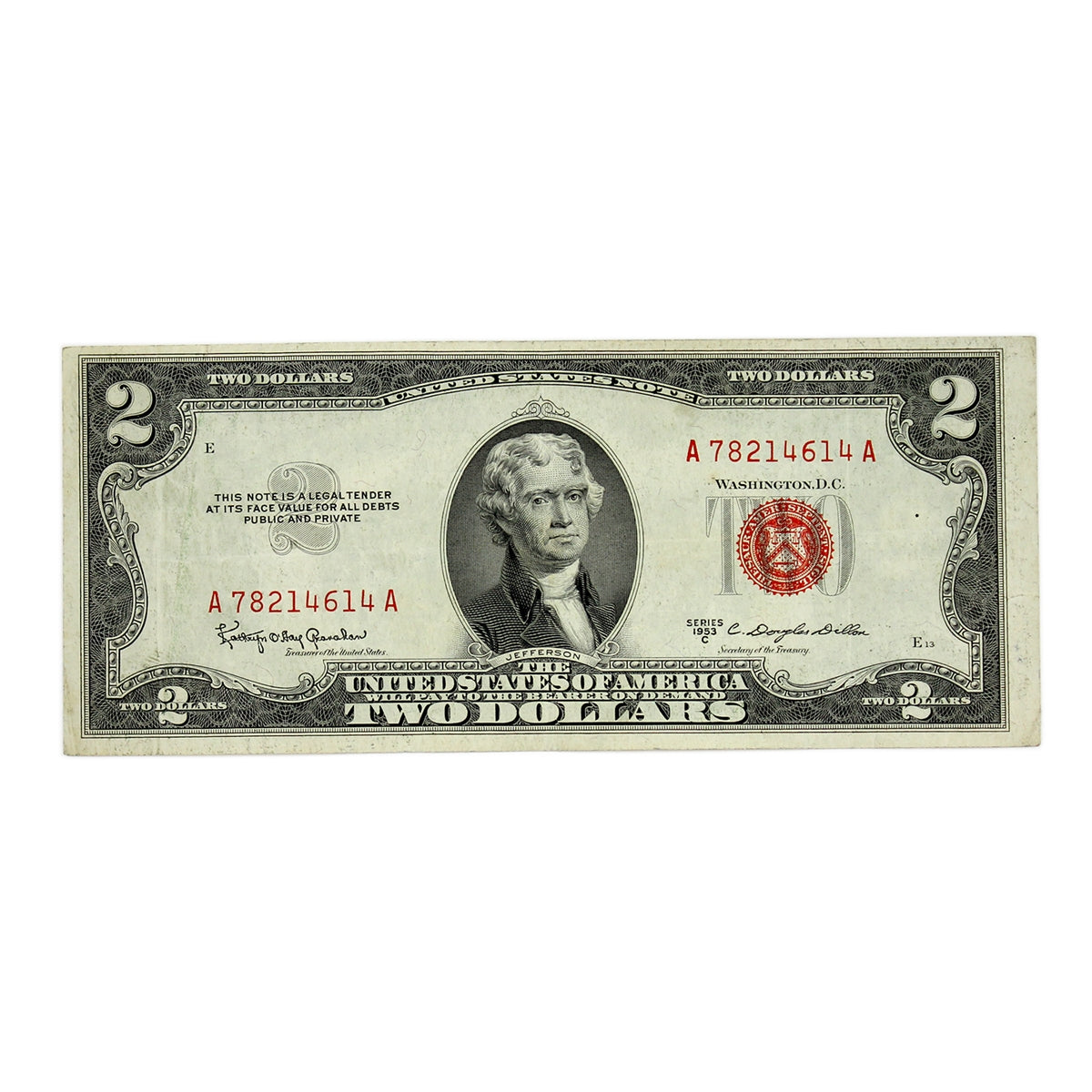 USA 1953C $2 Note, FR #1512, Granahan-Dillon, VF