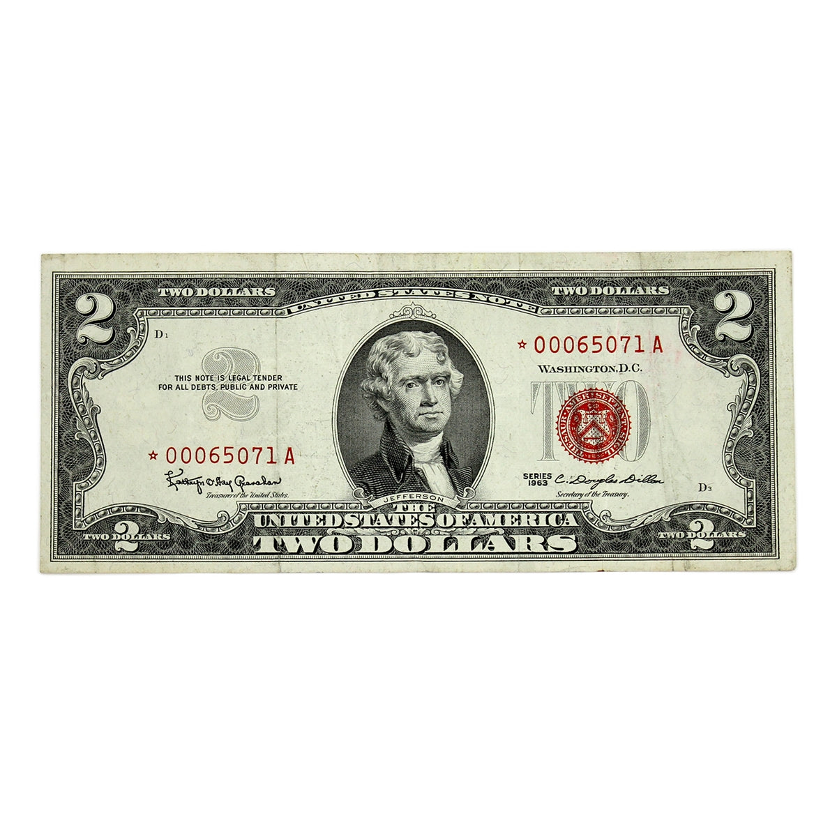 USA 1963 $2 Note, FR #1513*, Granahan-Dillon, Star Note, VF