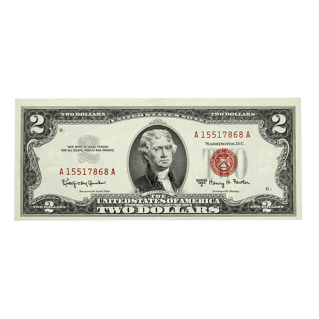 USA 1963A $2 Note, FR #1514, Grahahan-Dowler, AU-UNC