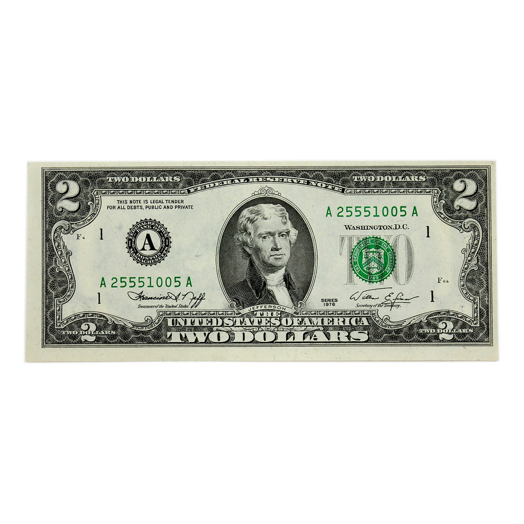 USA 1976 $2 Note, FR #1935A, Neff-Simon, Boston, AU