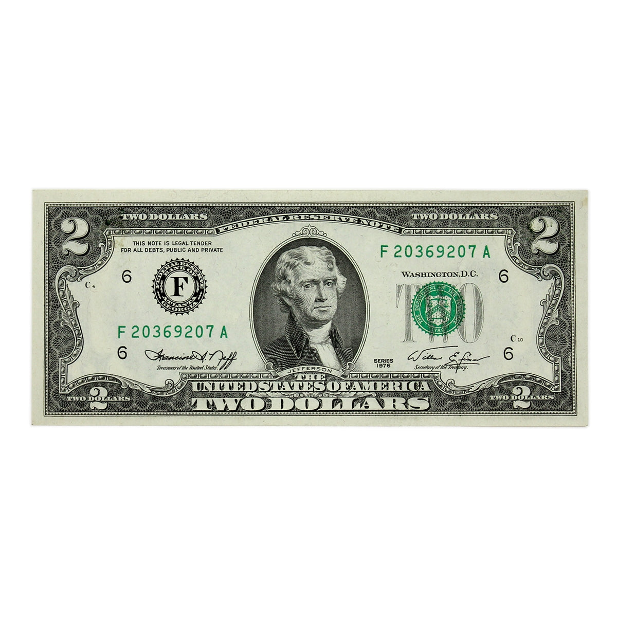 USA 1976 $2 Note, FR #1935F, Neff-Simon, Atlanta, AU