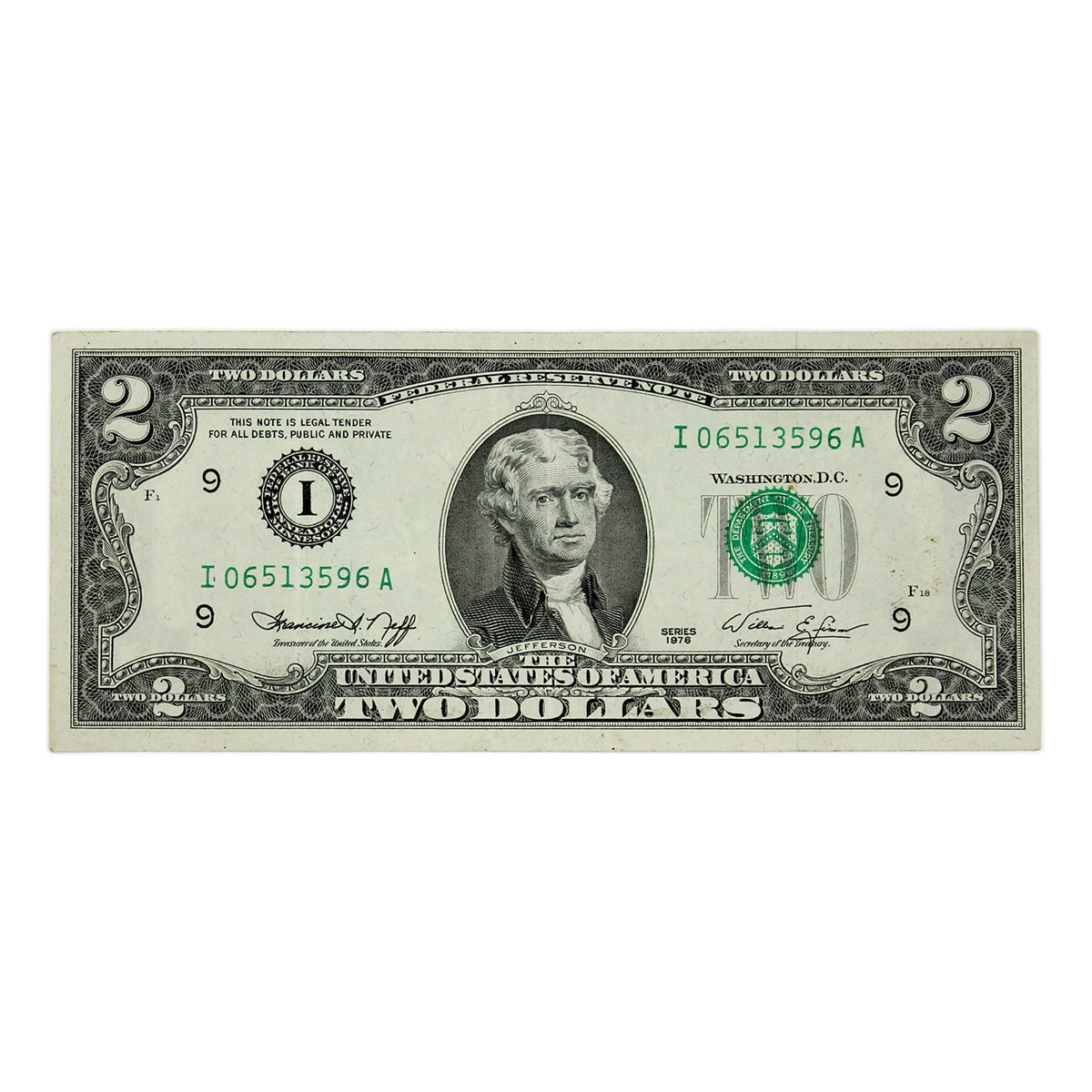 USA 1976 $2 Note, FR #1935I, Neff-Simon, Minneapolis, CIRC