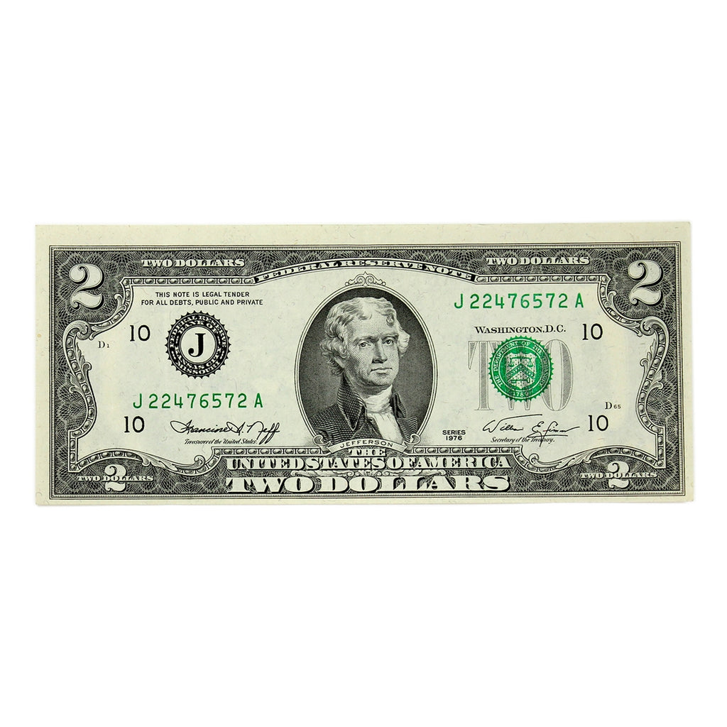 USA 1976 $2 Note, FR #1935J, Neff-Simon, Kansas City, CIRC