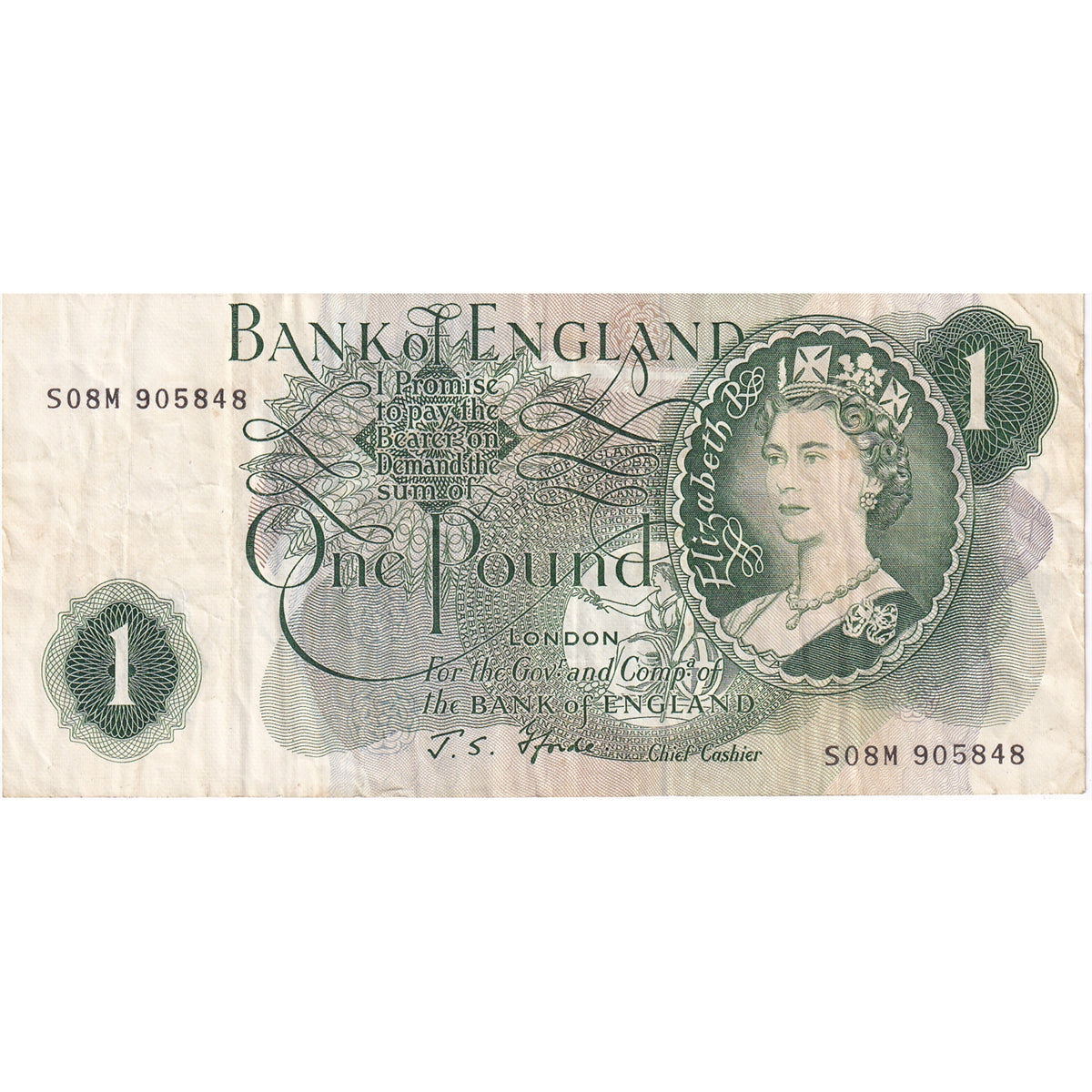 Great Britain 1967 1 Pound Note, S-M, VF