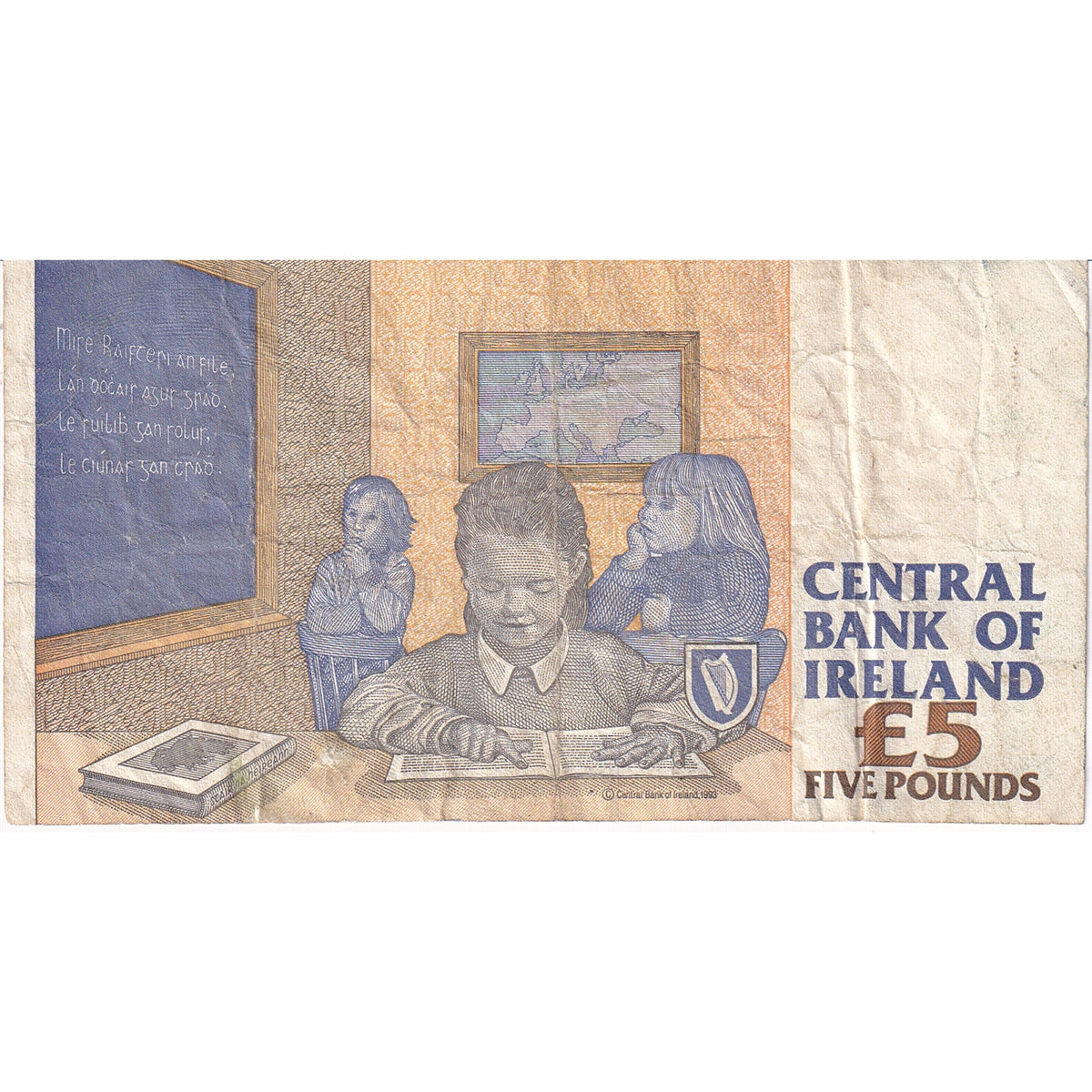Ireland 1994 5 Pound Note, E153, VF
