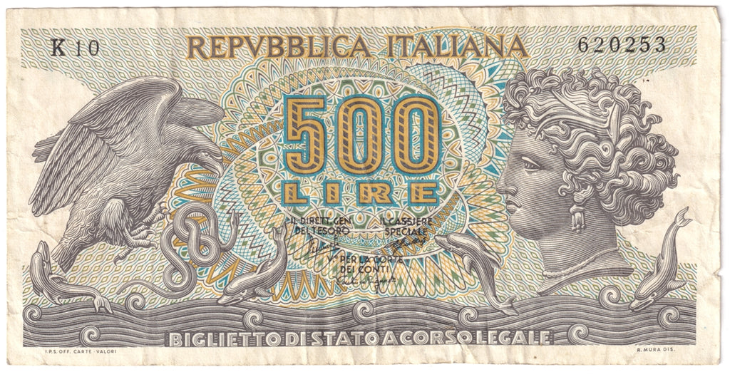 Italy Note 1966 500 Lire VF
