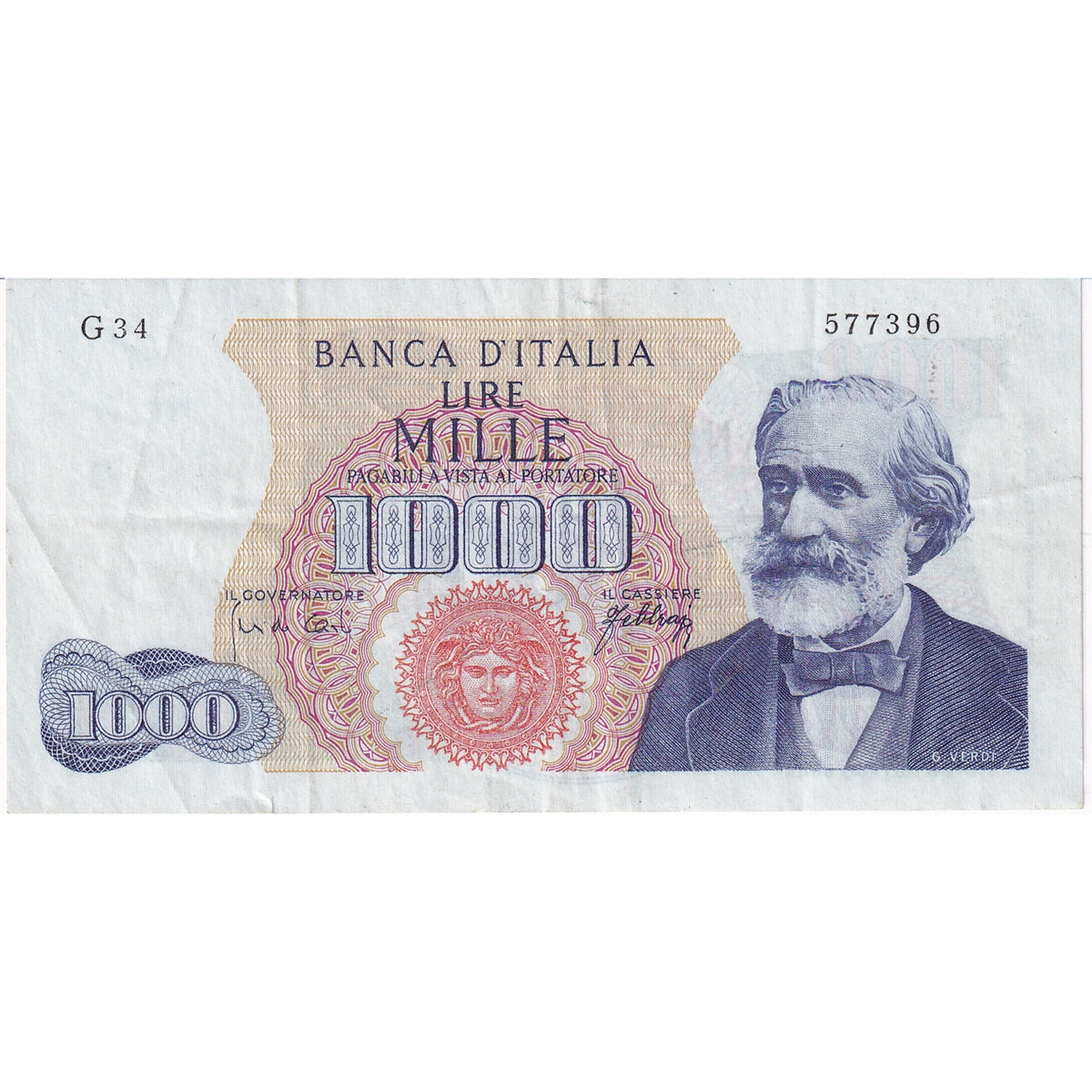 Italy Note 1965 1000 Lire, VF-EF