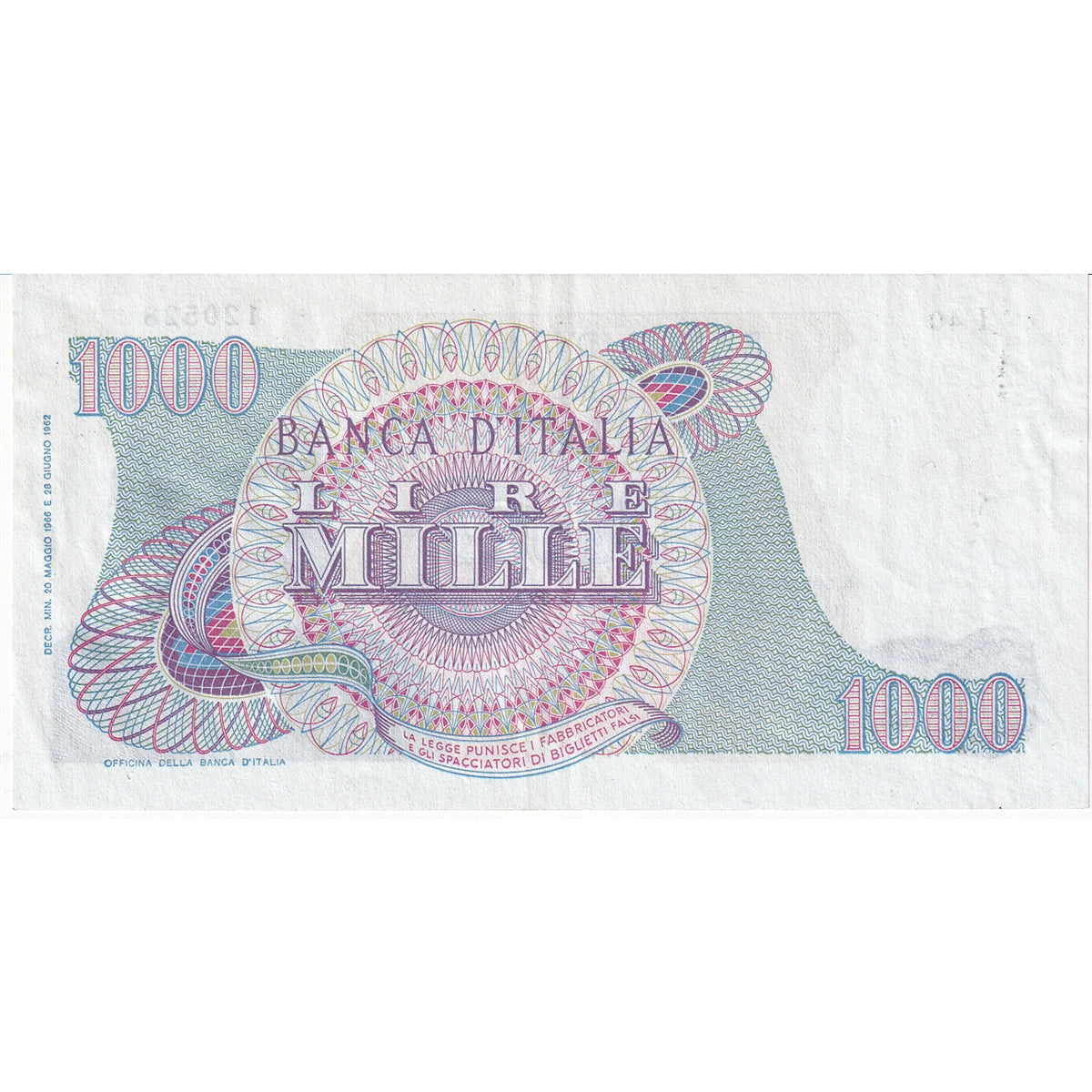 Italy Note 1966 1000 Lire, EF-AU