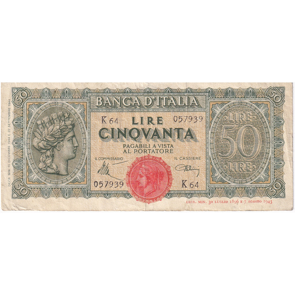Italy Note 1944 50 Lire, VF