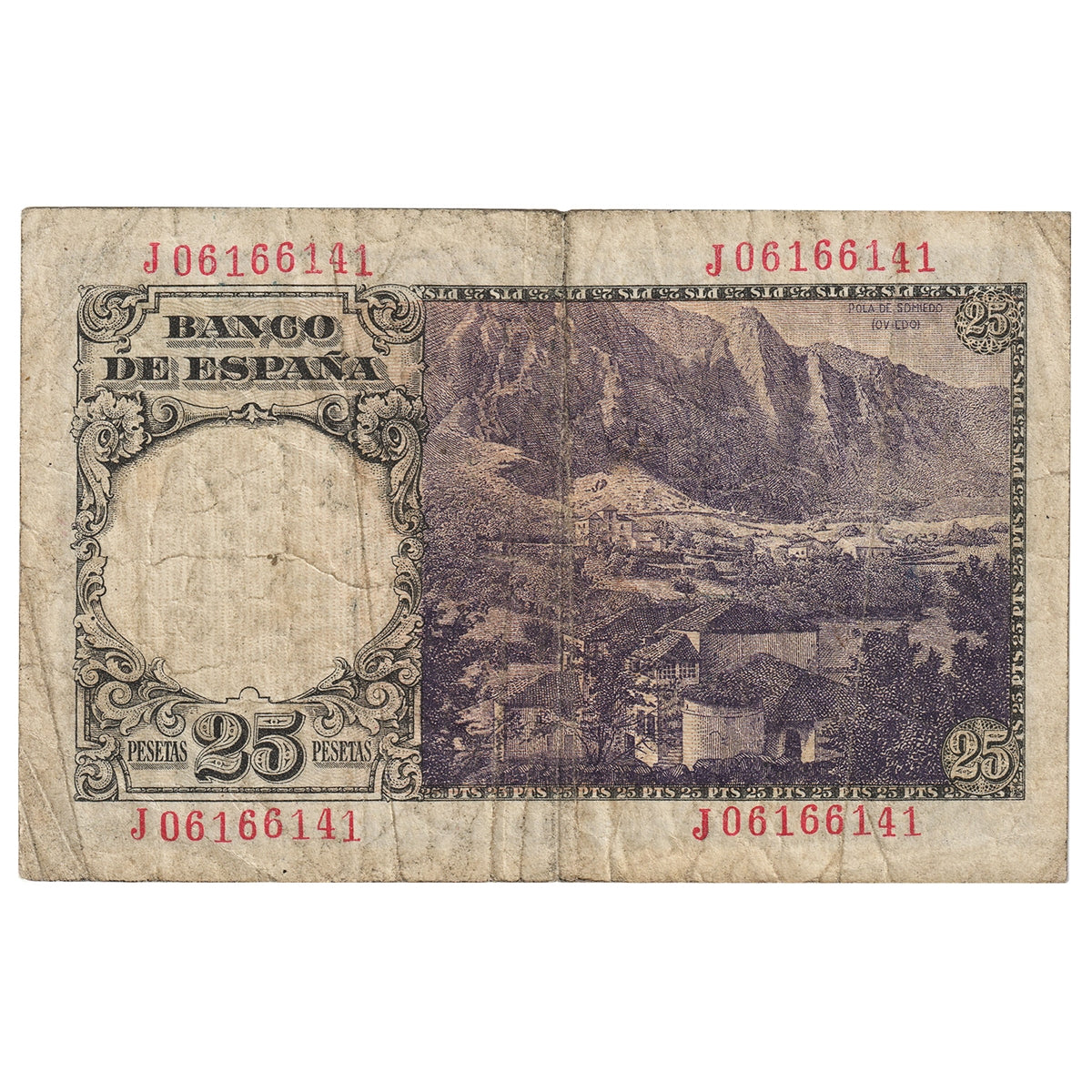Spain 1946 25 Pesetas Note, Pick #130a, F-VF