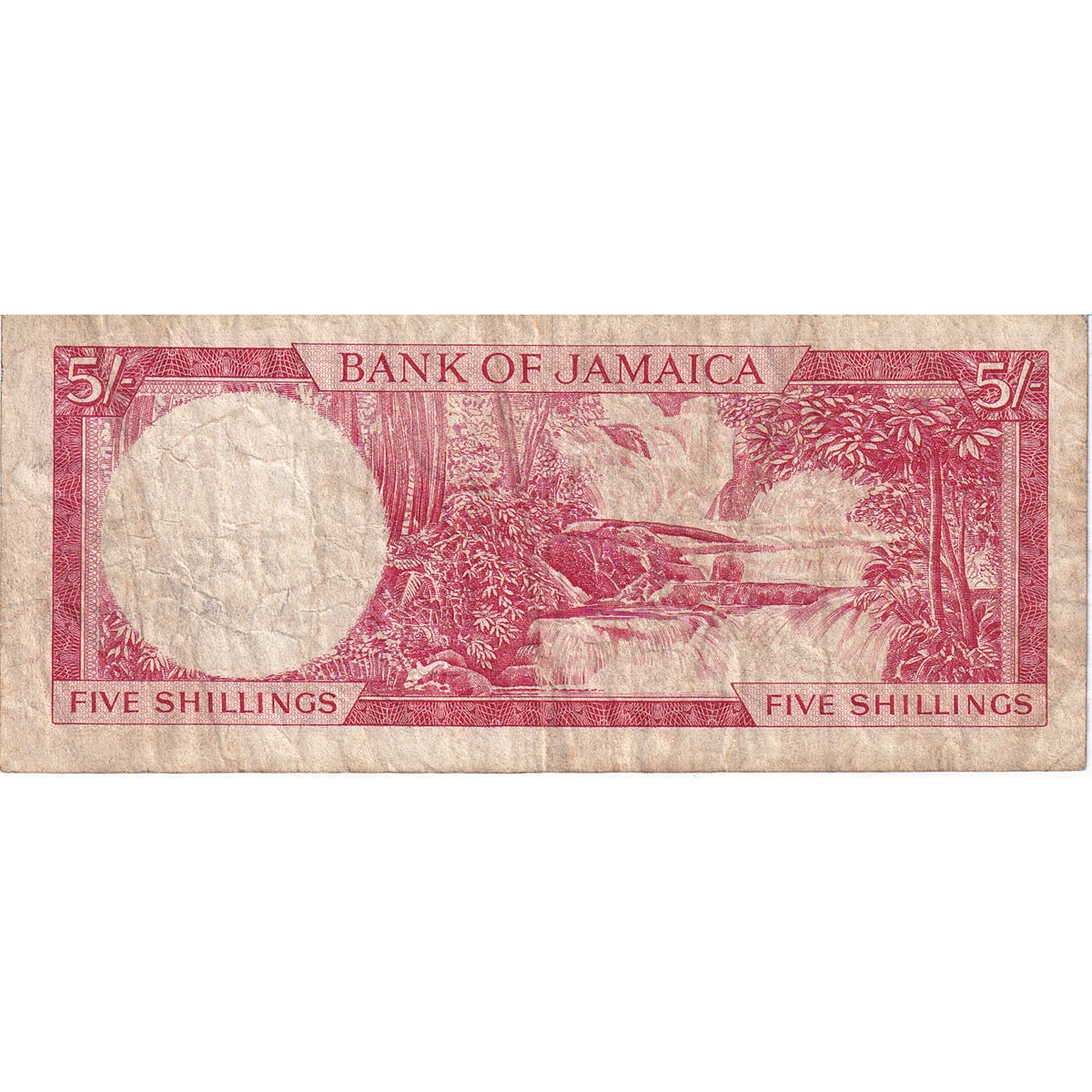 Jamaica Note 1964 5 Shillings, Signature 1 Gothic, VF