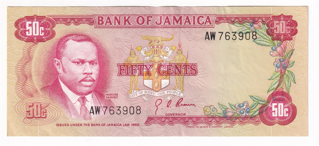 Jamaica Note 1970 50 Cents, EF-AU
