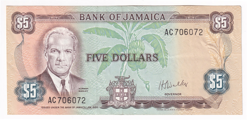 Jamaica Note 1976 5 Dollars, AU