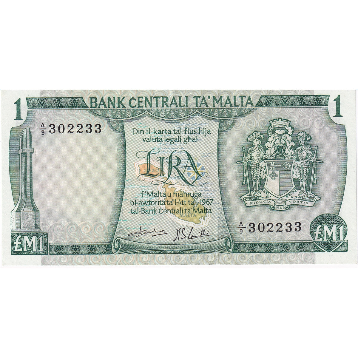 Malta Note 1967 1 Lira, AU