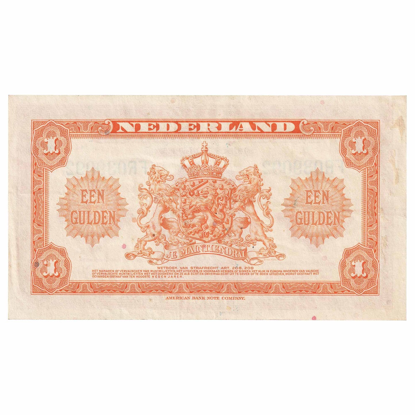 Netherlands 1943 1 Gulden Note, Pick #64a, EF