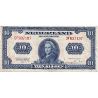 Netherlands 1943 10 Gulden Note, Pick #66, EF
