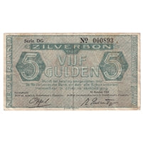 Netherlands 1944 5 Gulden Note, Pick #63, VF