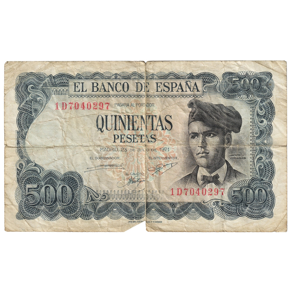 Spain 1971 500 Pesetas Note, Pick #153a, CIRC