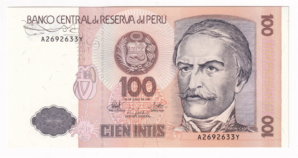 Peru Note 1987 100 Intis, UNC