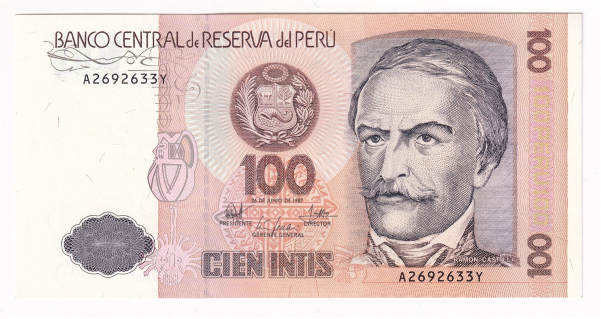 Peru Note 1987 100 Intis, UNC
