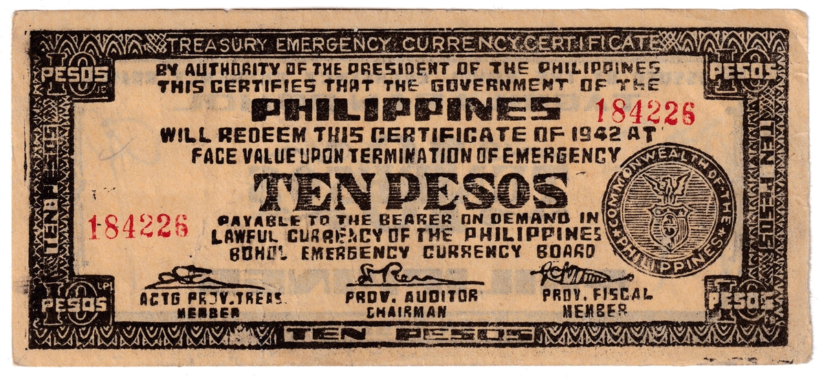 Phillippines Note 1942 10 Pesos Bohol, EF