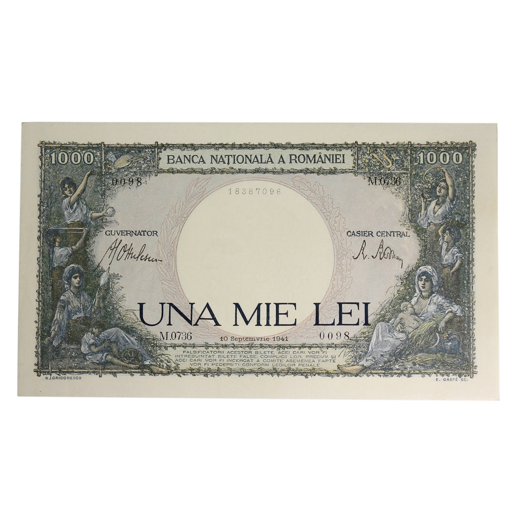 Romania 1941 1,000 Lei Note, Pick #52a, UNC