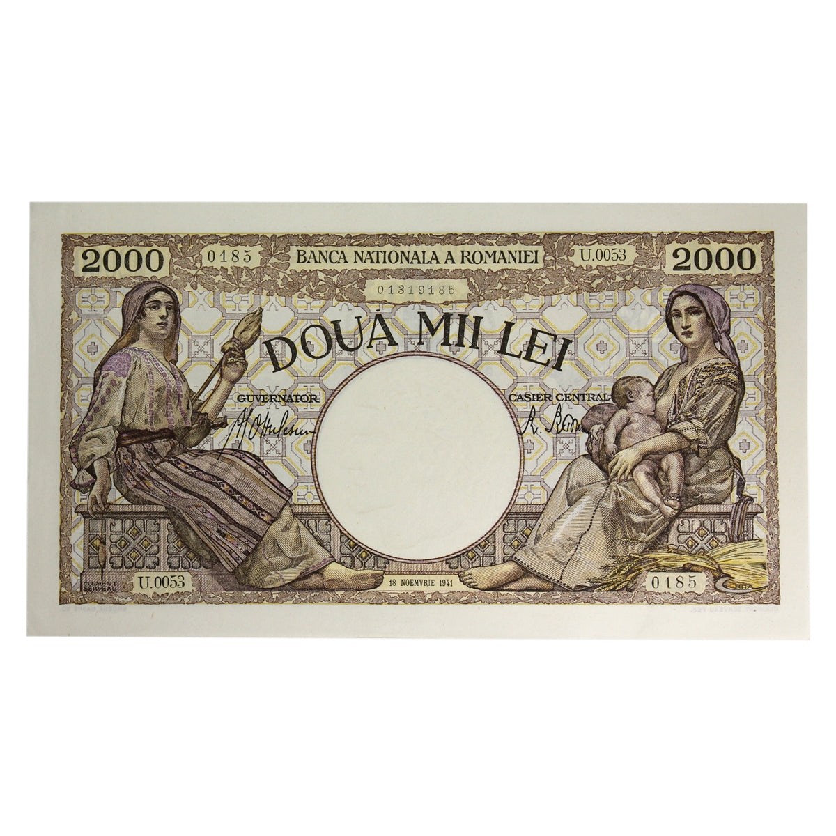 Romania 1941 2,000 Lei Note, Pick #53a, AU-UNC