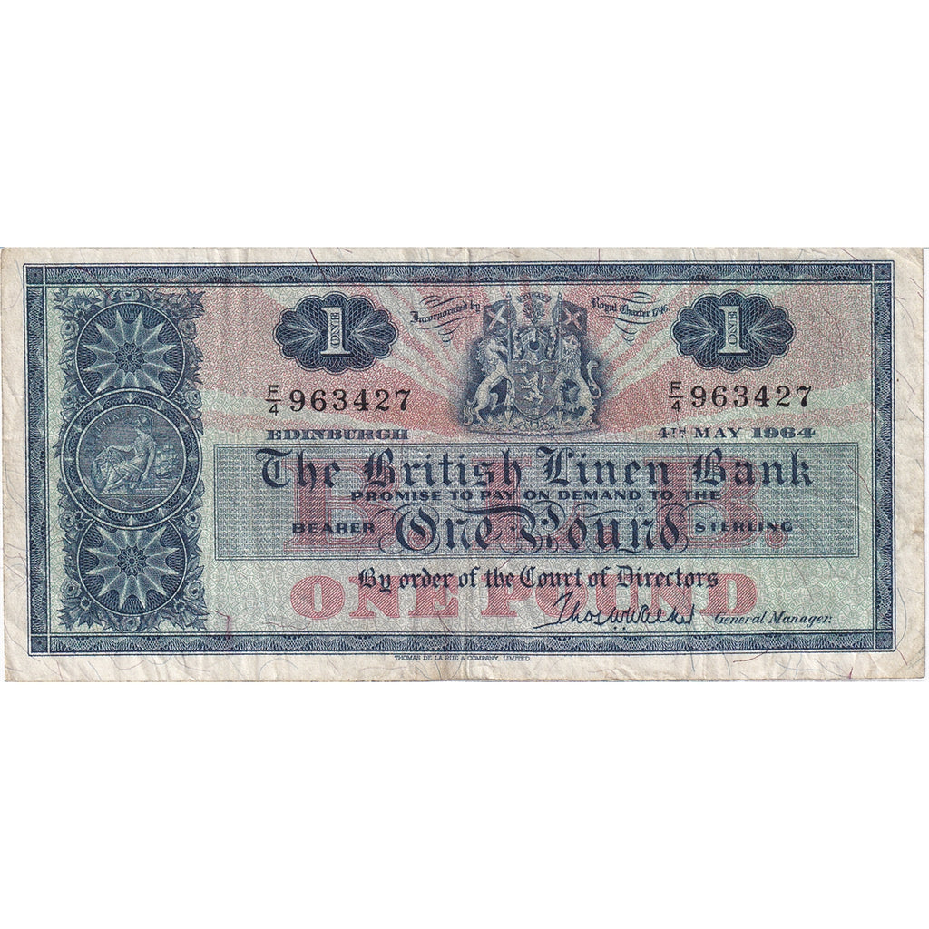 Scotland 1964 British Linen Bank 1 Pound Note, F-VF
