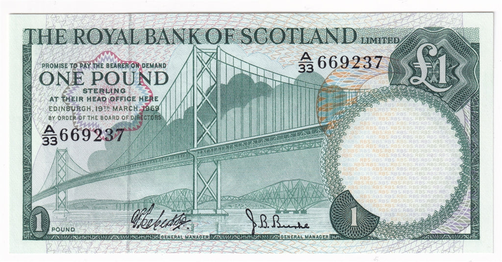 Scotland 1969 Royal Bank of Scotland 1 Pound Note, UNC