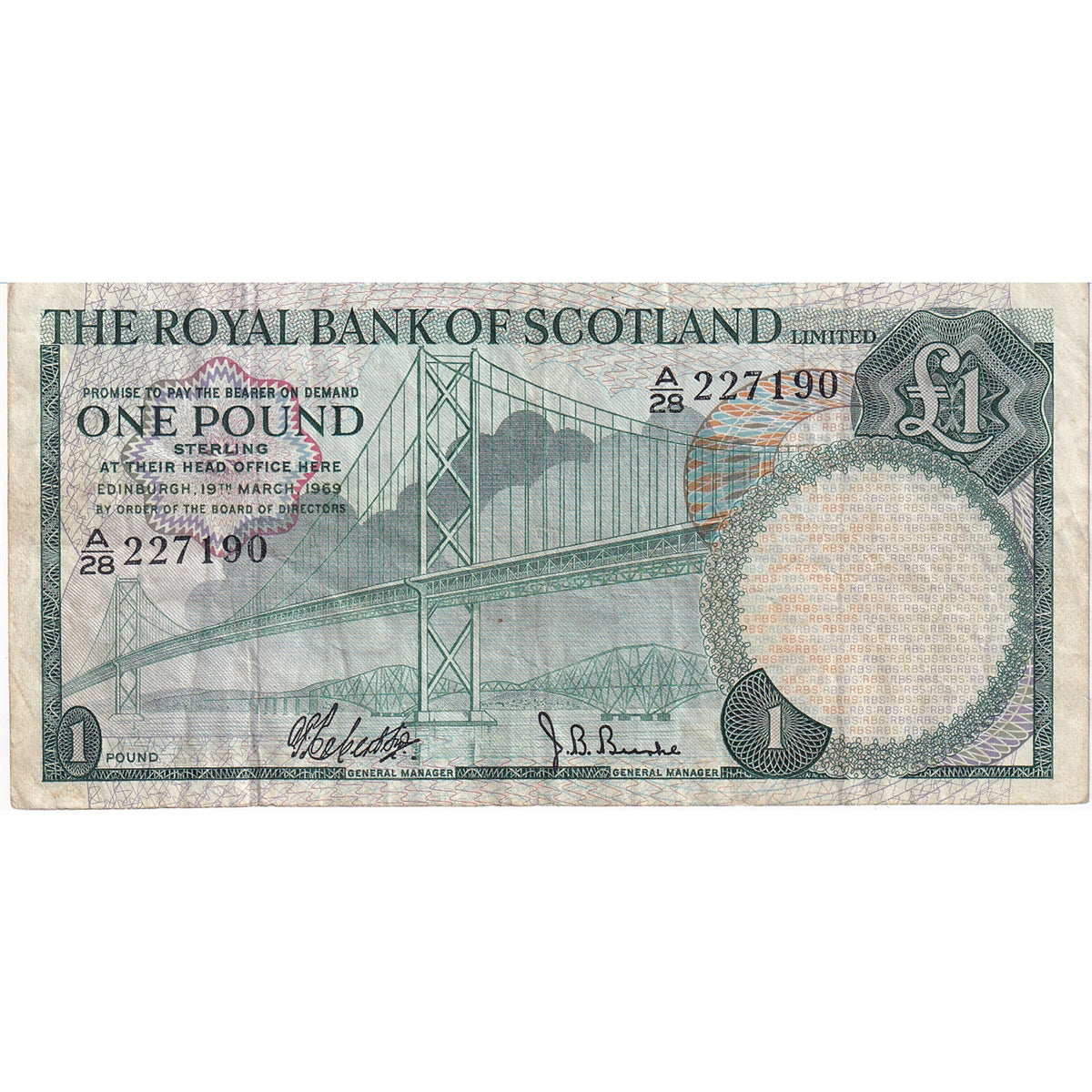 Scotland 1969 Royal Bank of Scotland 1 Pound Note, VF