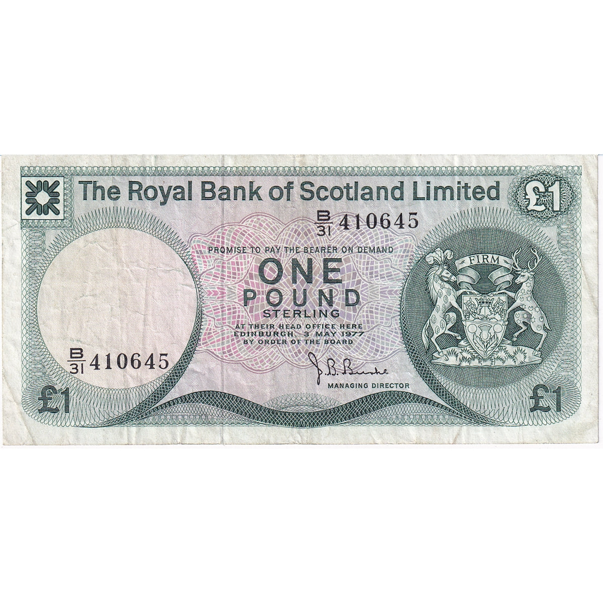 Scotland 1977 Royal Bank of Scotland 1 Pound Note, VF
