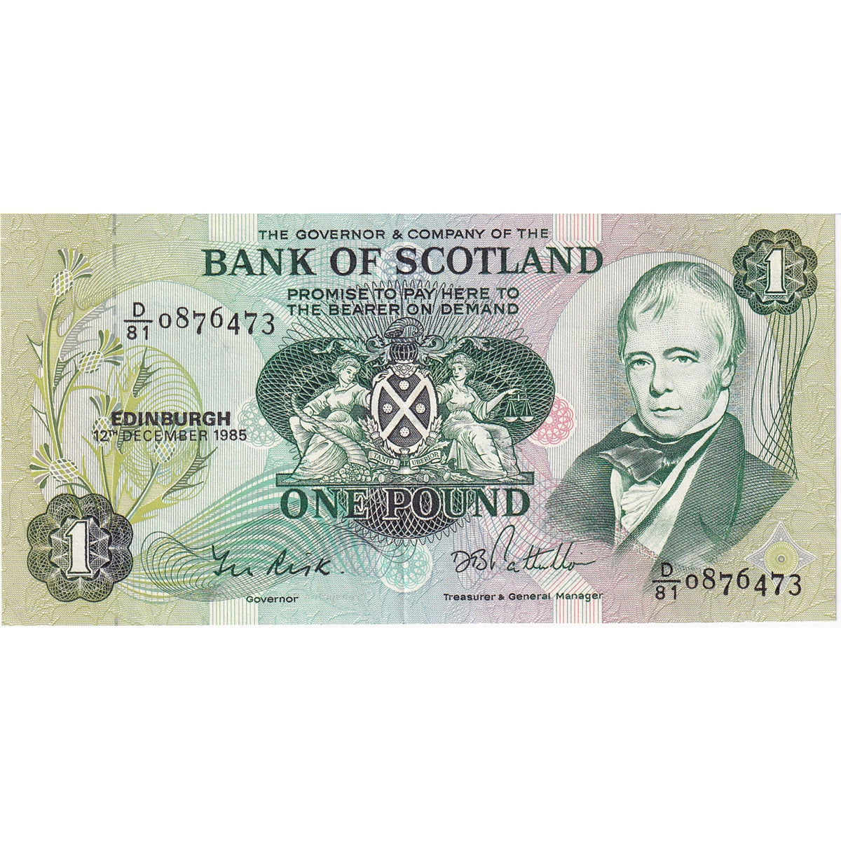 Scotland 1985 Bank of Scotland 1 Pound Note, EF-AU
