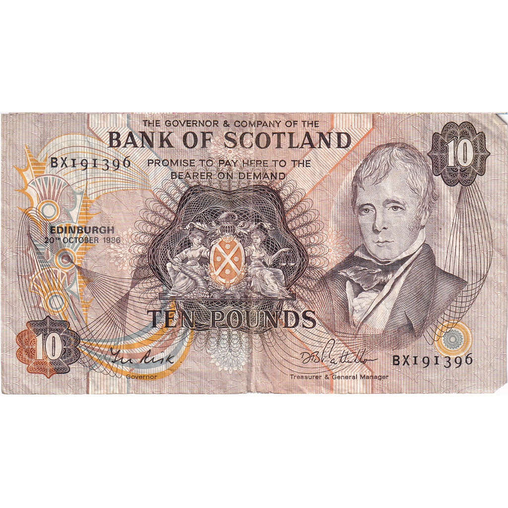 Scotland 1986 Bank of Scotland 10 Pound Note, VF
