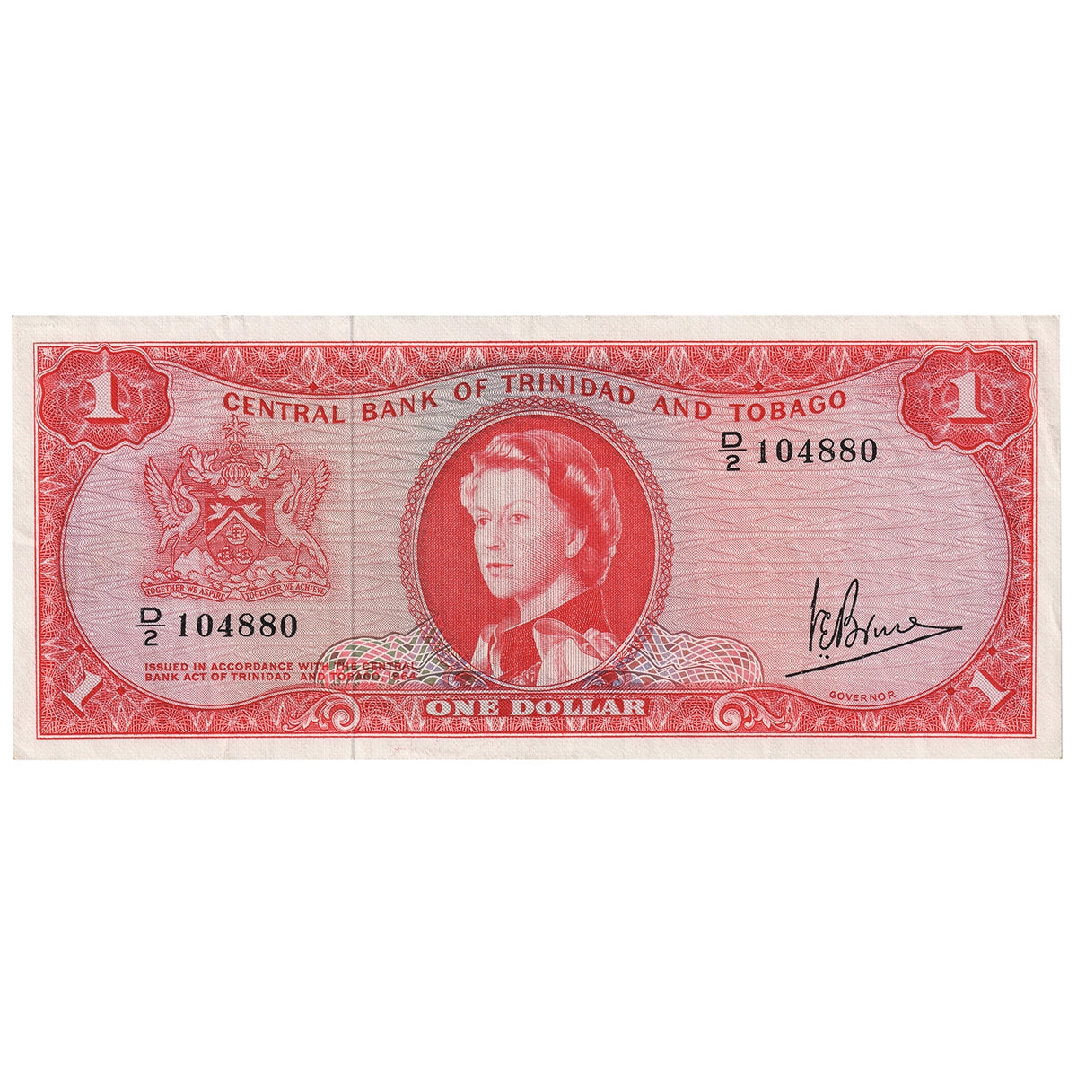 Trinidad & Tobago 1964 1 Dollar Note, Pick #26c, EF