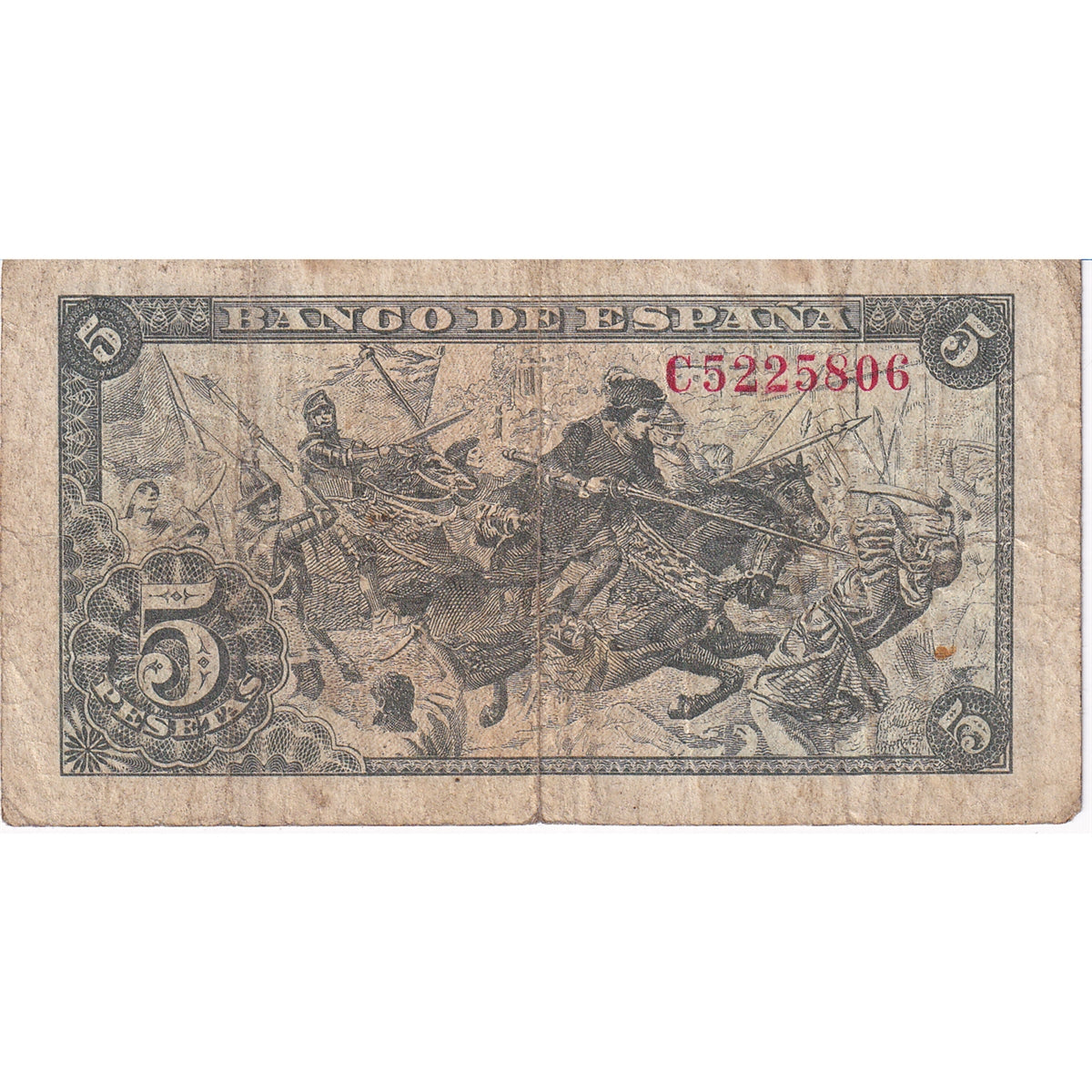 Spain Note 1945 5 Pesetas, F