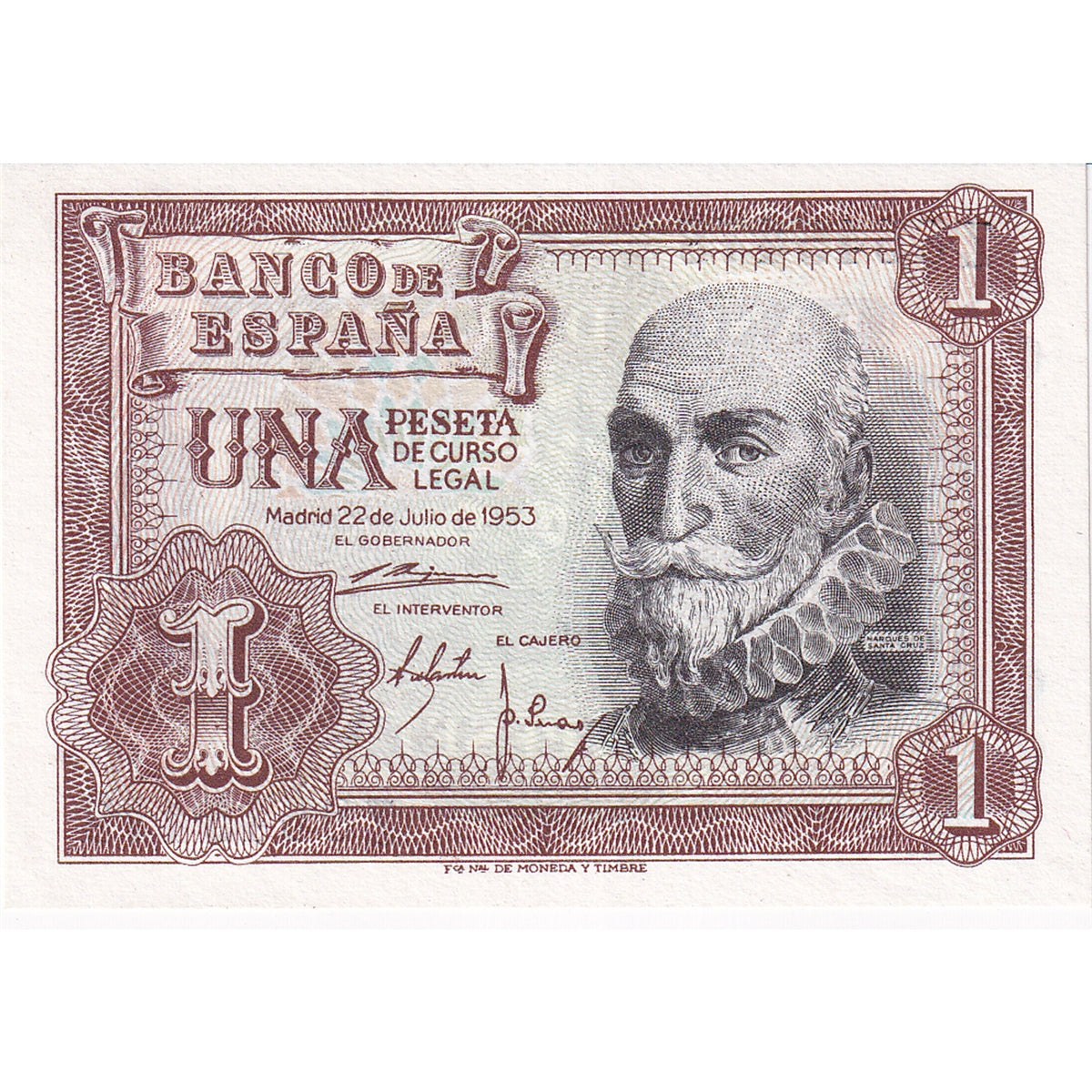 144a Notes Spain 1953 1 Peseta Note, Pick #144a, UNC – Colonial Acres Coins
