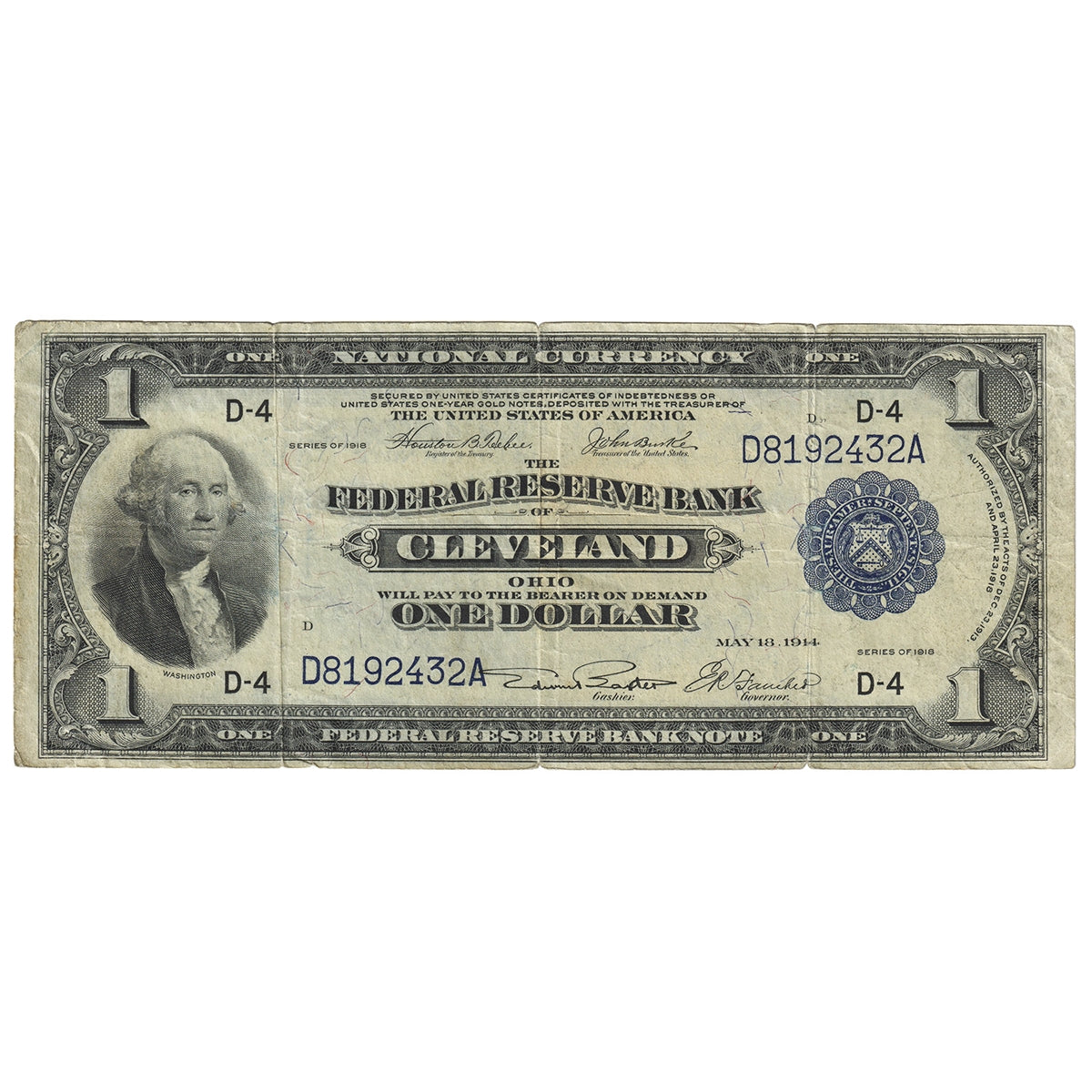 USA 1918 $1 Note, FR #718, Federal Reserve Bank of Cleveland, VG-F
