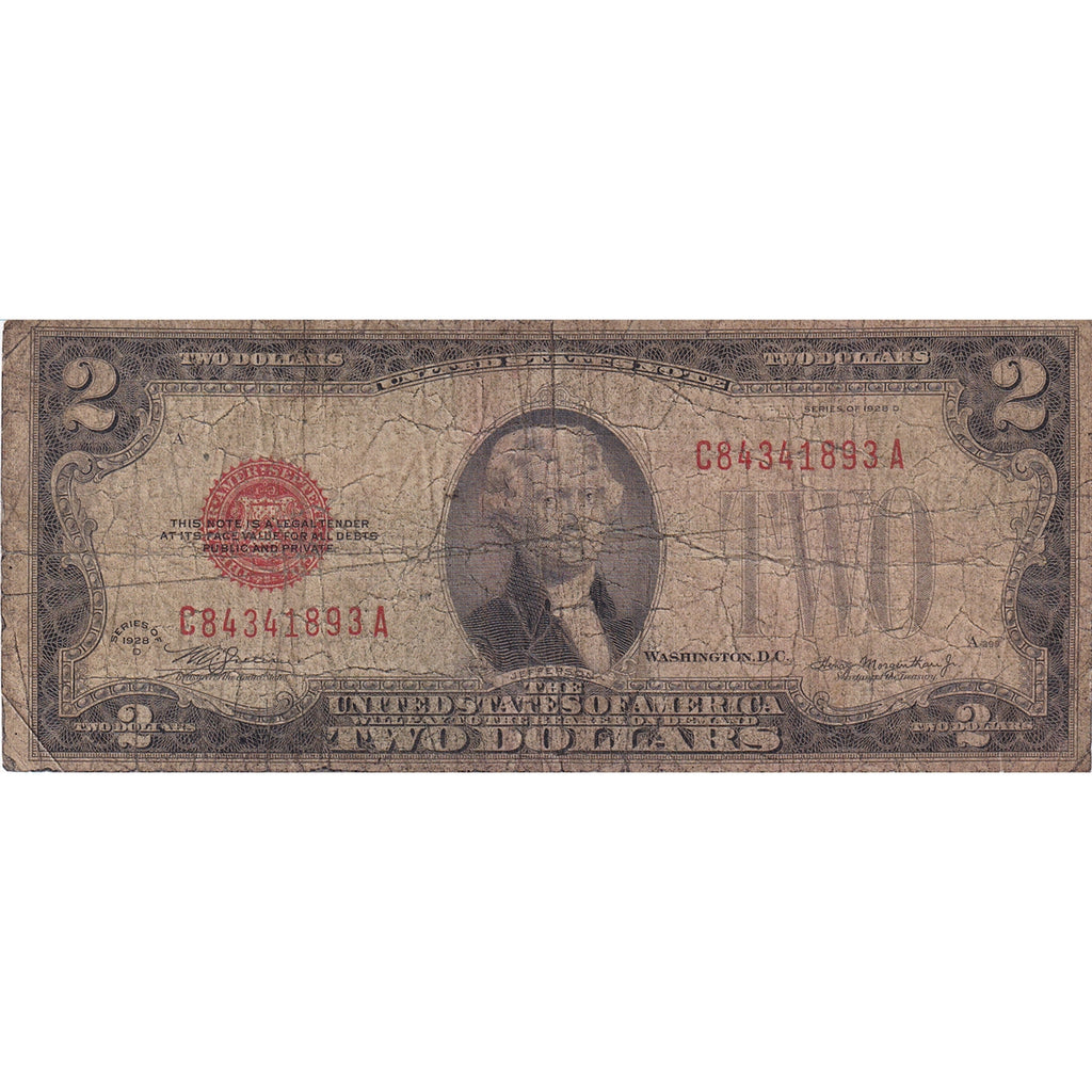 USA 1928D $2 Note, FR #1505, Julian-Morgenthau, VG
