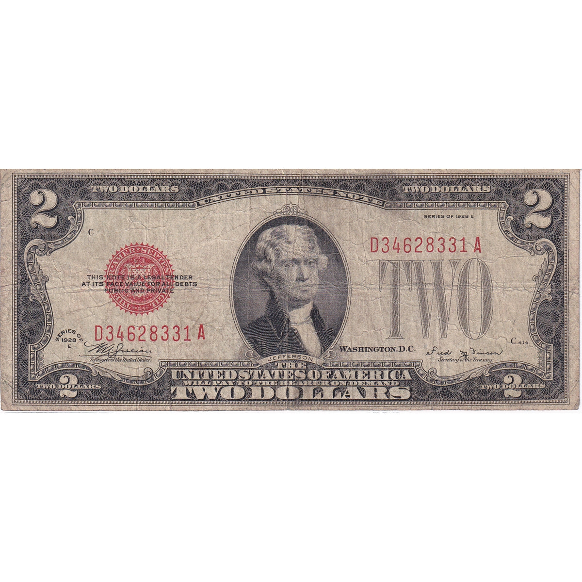 USA 1928E $2 Note, FR #1506, Julian-Vinson, F