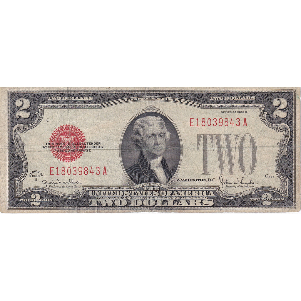 USA 1928G $2 Note, FR #1508, Clark-Snyder, F