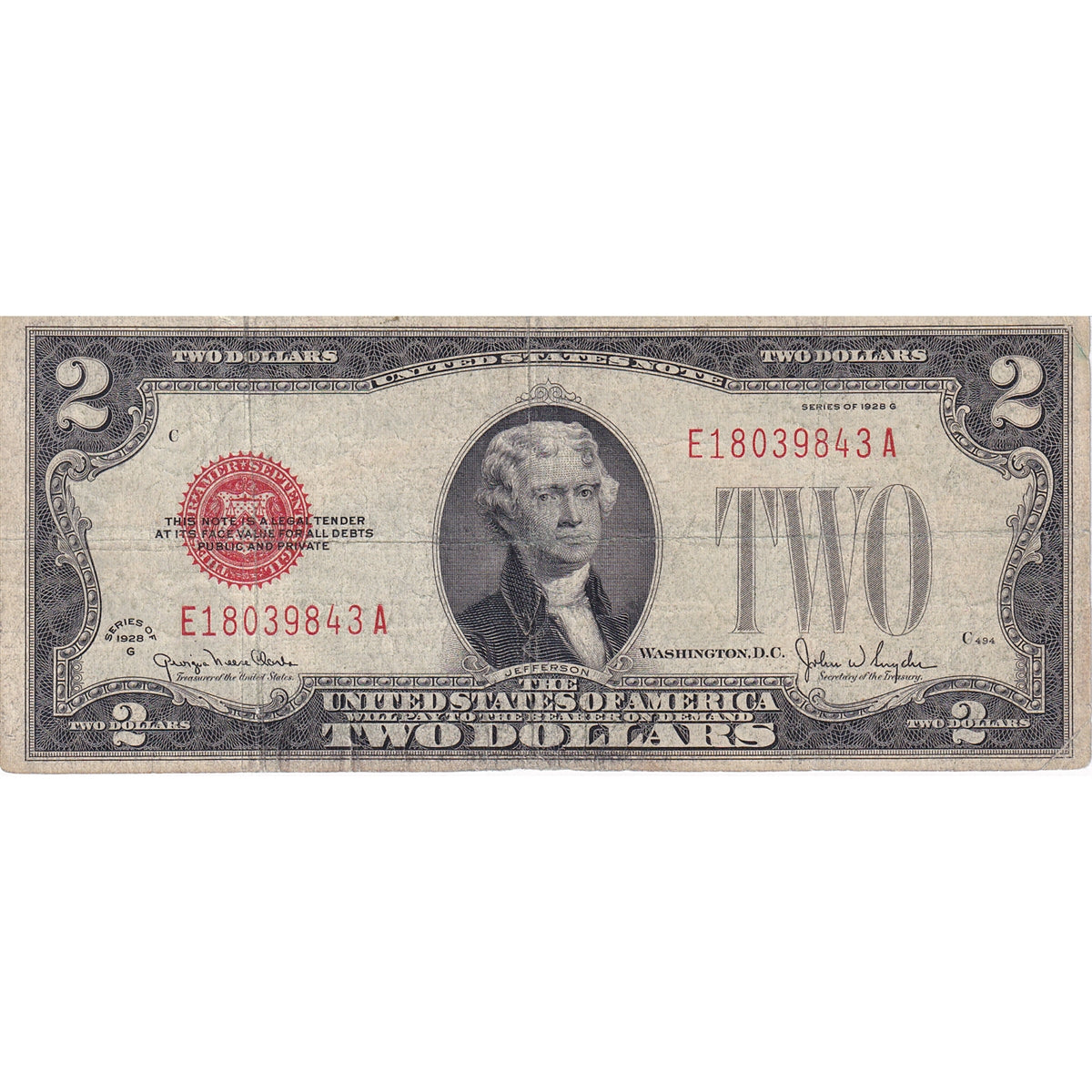 USA 1928G $2 Note, FR #1508, Clark-Snyder, F