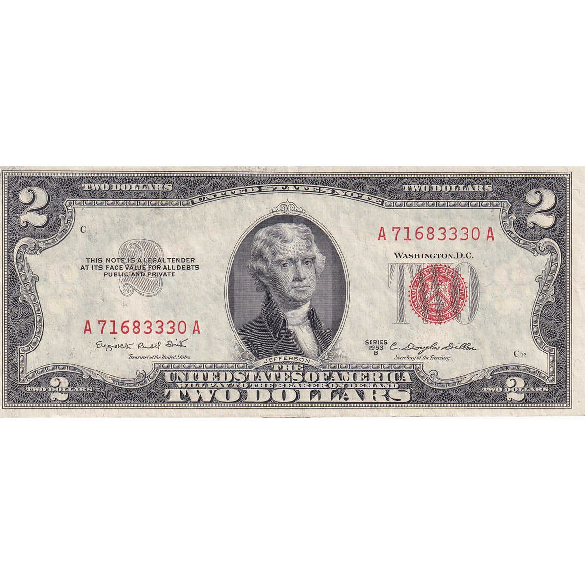 USA 1953B $2 Note, FR #1511, Smith-Dillon, EF-AU