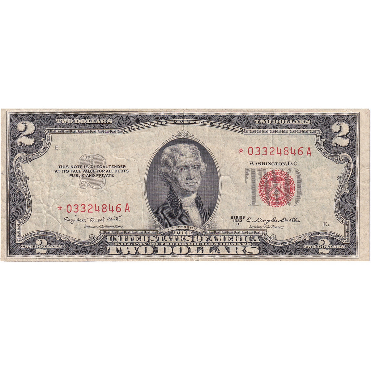 USA 1953B $2 Note, FR #1511, Smith-Dillon, Star Note, VF