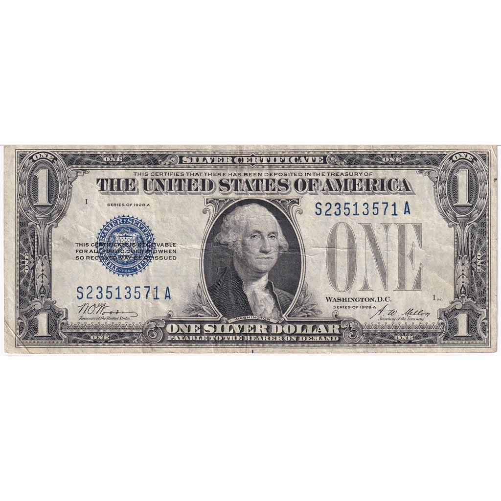 USA 1928A $1 Note, FR #1601, Woods-Mellon, Silver Certificate, VF