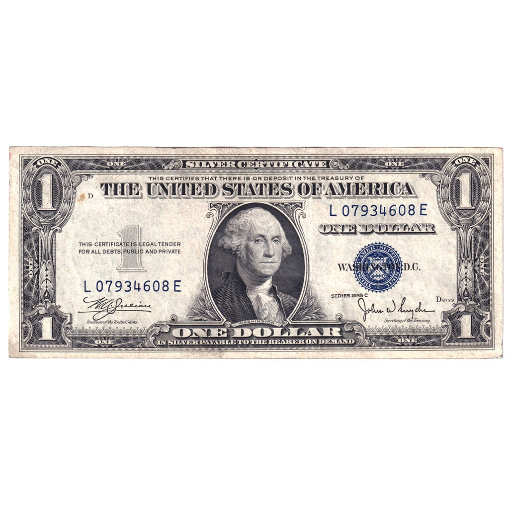 USA 1935C $1 Note, FR #1612, Julian-Snyder, Silver Certificate, AU