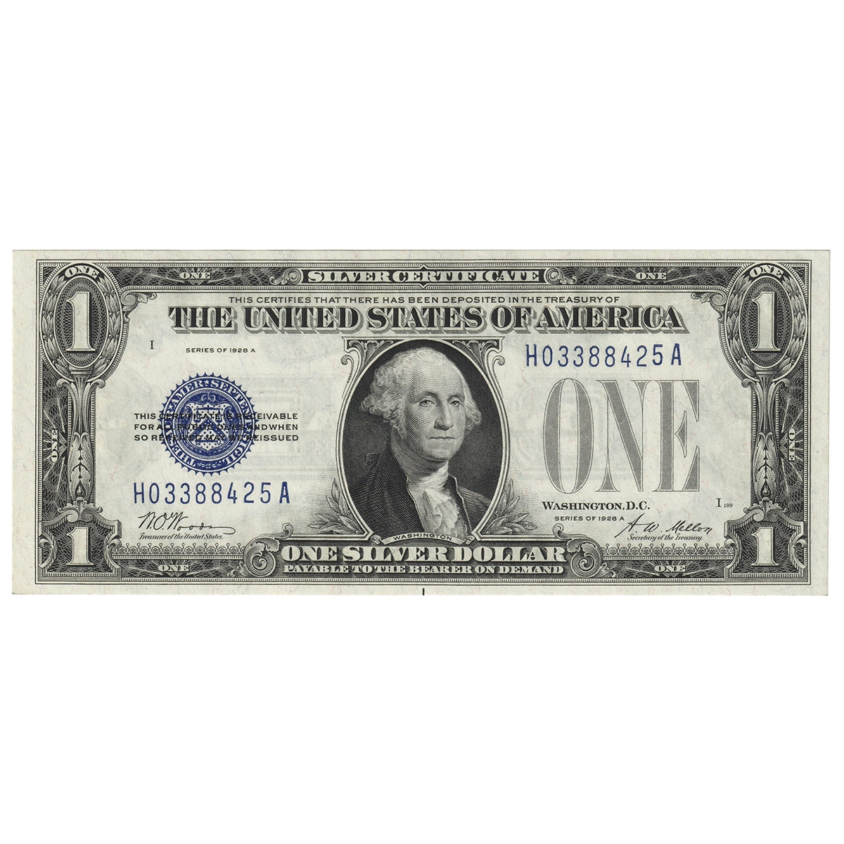USA 1928A $1 Note, FR #1601, Woods-Mellon, Silver Certificate, UNC