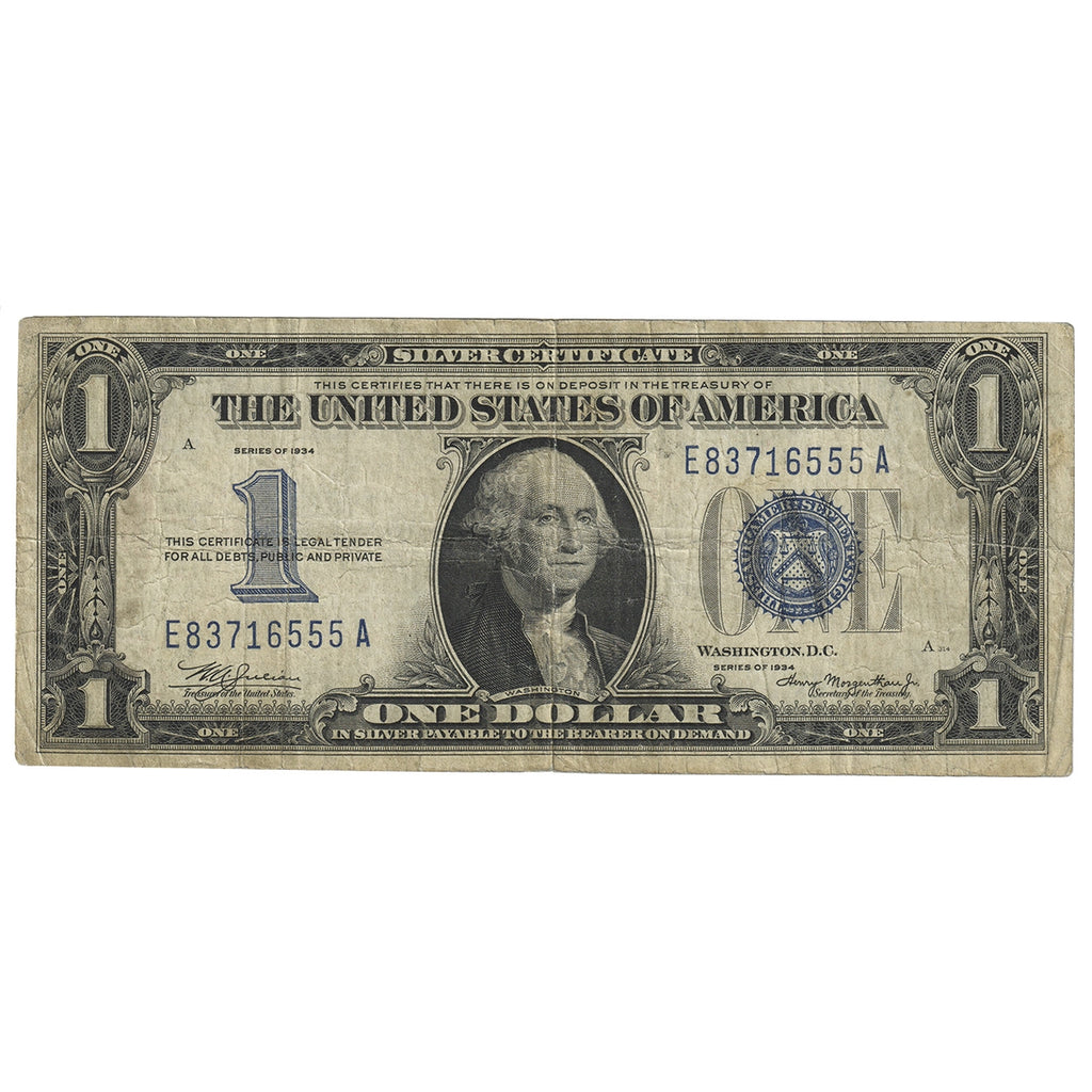 USA 1934 $1 Note, FR #1606, Julian-Morgenthau, Silver Certificate, F-VF
