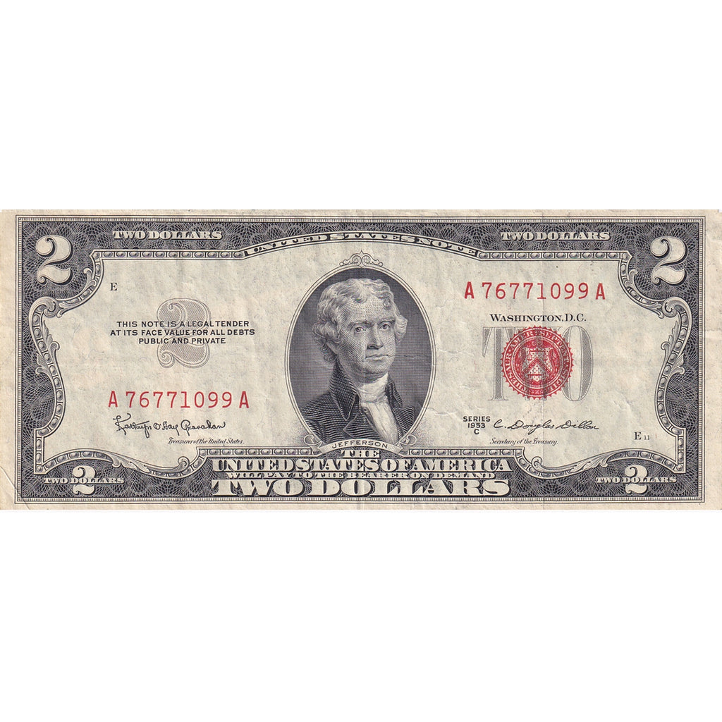 USA 1953C $2 Note, FR #1512, Granahan-Dillon, VF-EF
