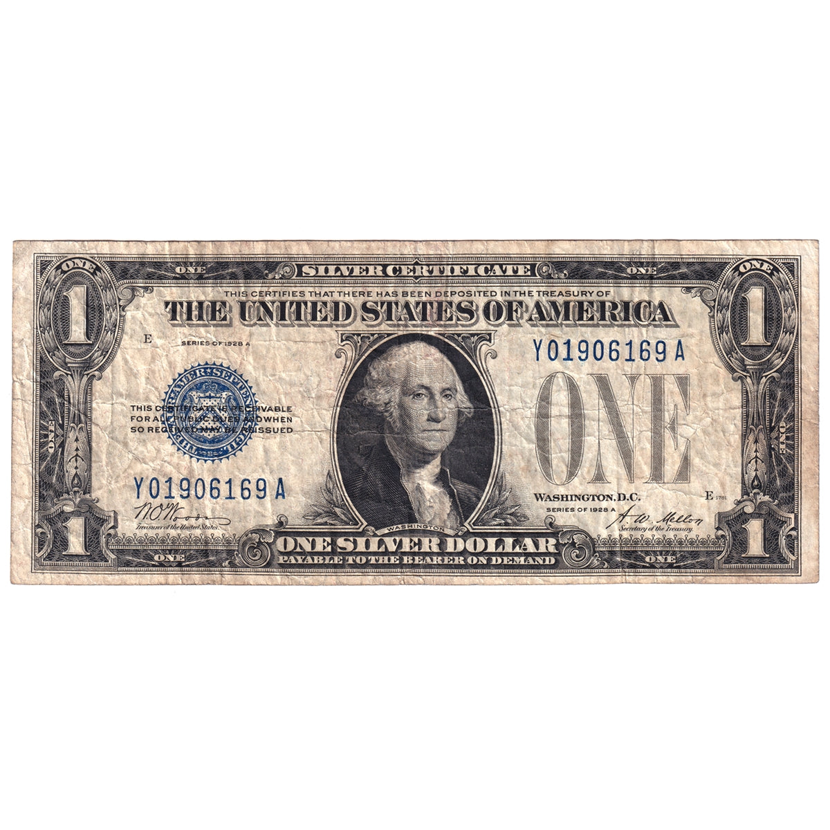 USA 1928A $1 Note, Silver Certificate, FR #1601, Woods-Mellon, VF